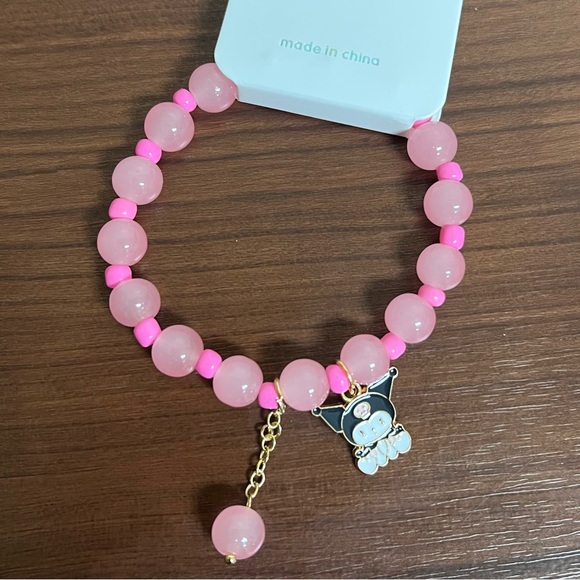 Kuromi Sanrio Character kids Bracelet Pink Beaded with Cute Charm - Picture 1 of 4